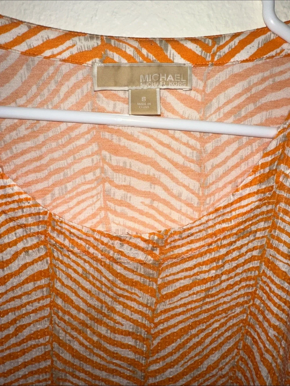 Michael Kors Orange and White Zebra-Print Short Sleeve Tunic with Sequin Detail